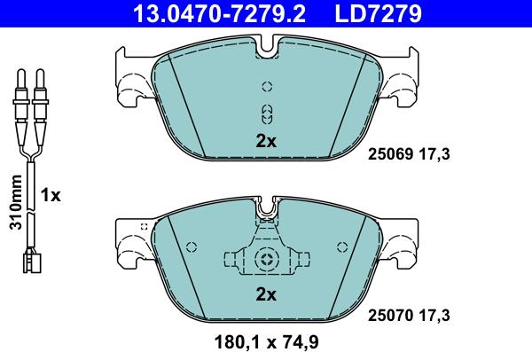 ATE 13.0470-7279.2 - Bremsbelagsatz, Scheibenbremse alexcarstop-ersatzteile.com