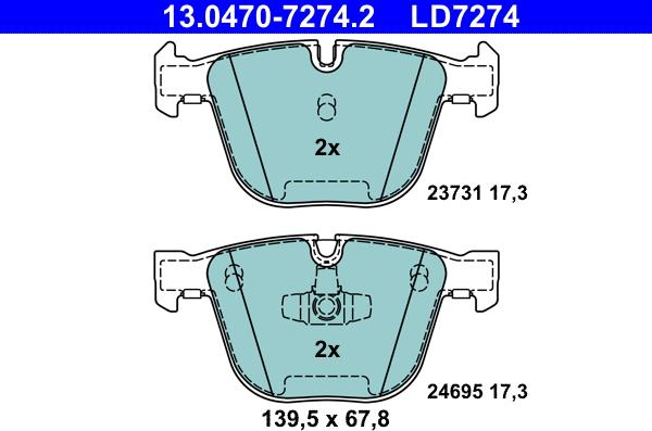 ATE 13.0470-7274.2 - Bremsbelagsatz, Scheibenbremse alexcarstop-ersatzteile.com