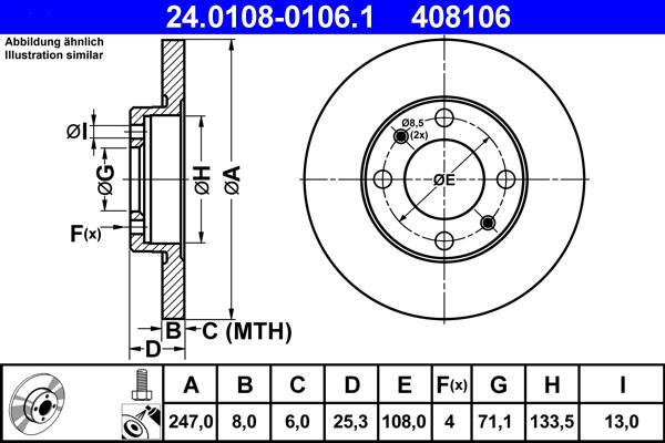 ATE 24.0108-0106.1 - Bremsscheibe alexcarstop-ersatzteile.com