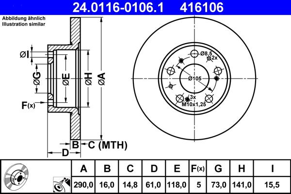 ATE 24.0116-0106.1 - Bremsscheibe alexcarstop-ersatzteile.com