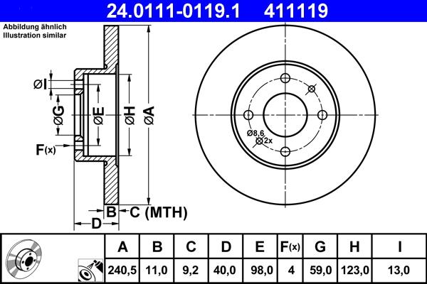 ATE 24.0111-0119.1 - Bremsscheibe alexcarstop-ersatzteile.com