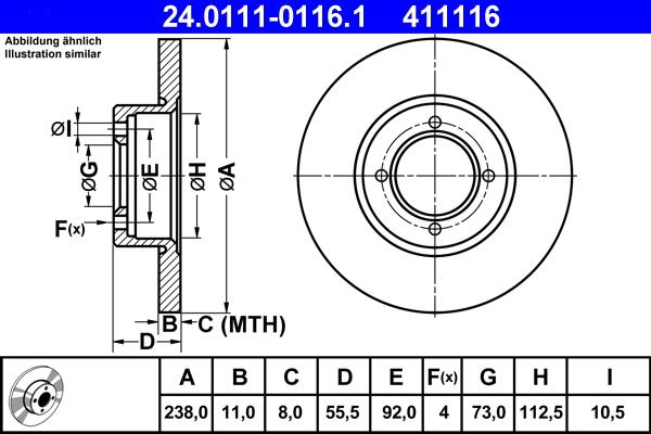 ATE 24.0111-0116.1 - Bremsscheibe alexcarstop-ersatzteile.com