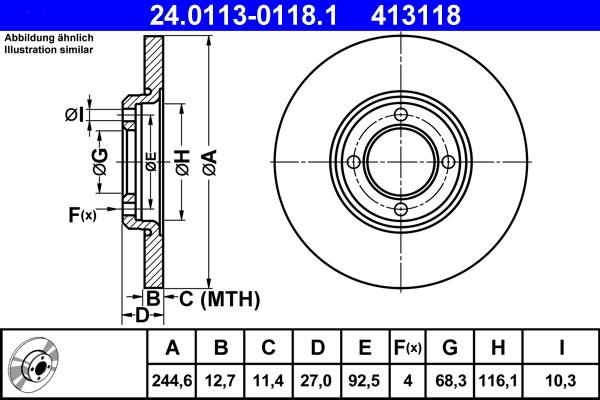 ATE 24.0113-0118.1 - Bremsscheibe alexcarstop-ersatzteile.com