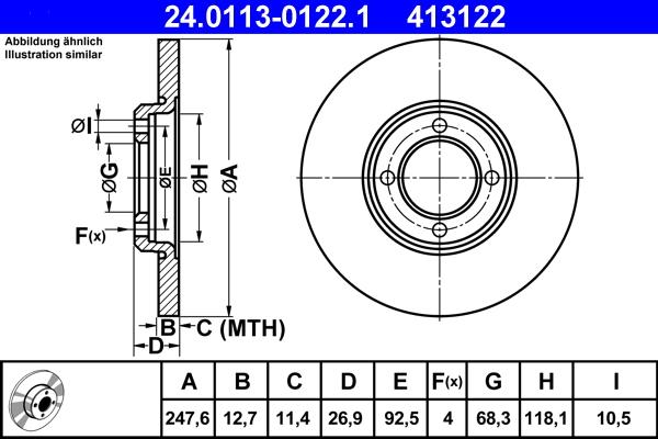 ATE 24.0113-0122.1 - Bremsscheibe alexcarstop-ersatzteile.com