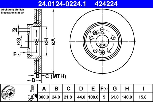 ATE 24.0124-0224.1 - Bremsscheibe alexcarstop-ersatzteile.com