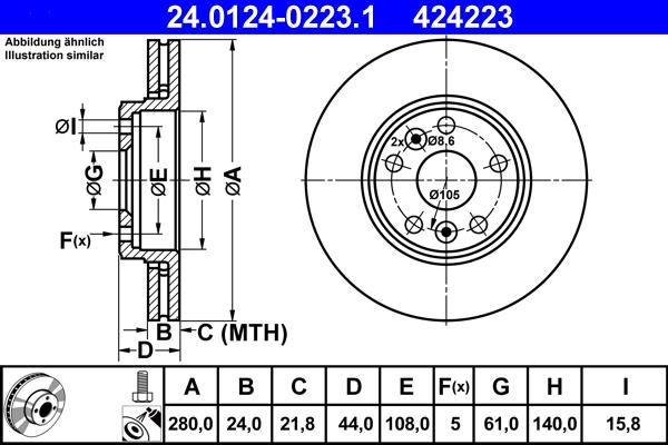 ATE 24.0124-0223.1 - Bremsscheibe alexcarstop-ersatzteile.com