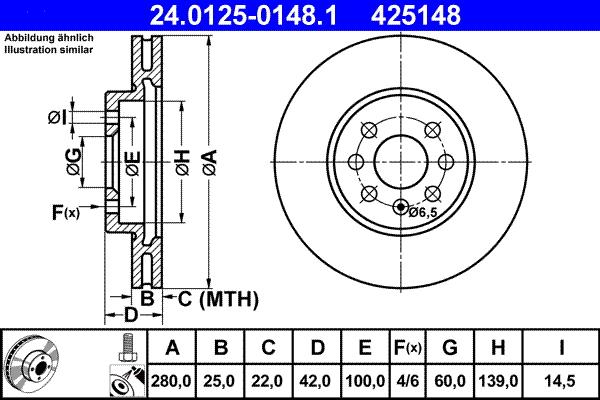 ATE 24.0125-0148.1 - Bremsscheibe alexcarstop-ersatzteile.com