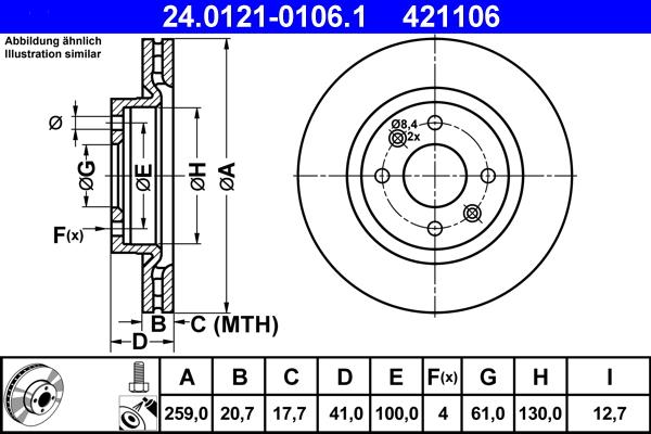 ATE 24.0121-0106.1 - Bremsscheibe alexcarstop-ersatzteile.com