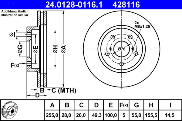 ATE 24.0128-0116.1 - Bremsscheibe alexcarstop-ersatzteile.com