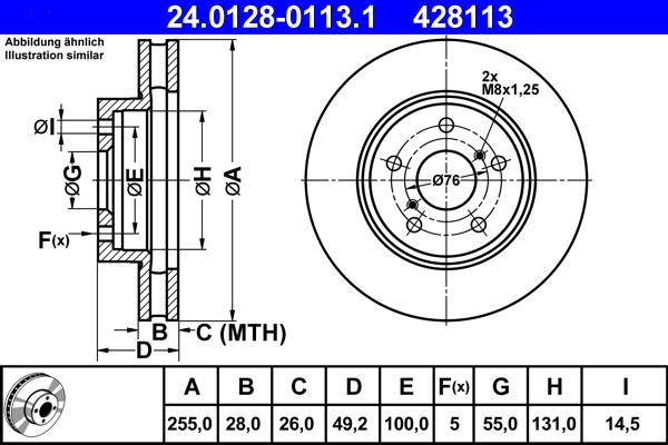 ATE 24.0128-0113.1 - Bremsscheibe alexcarstop-ersatzteile.com