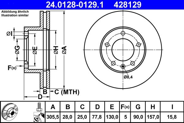 ATE 24.0128-0129.1 - Bremsscheibe alexcarstop-ersatzteile.com