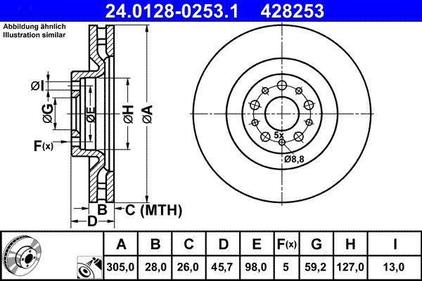 ATE 24.0128-0253.1 - Bremsscheibe alexcarstop-ersatzteile.com