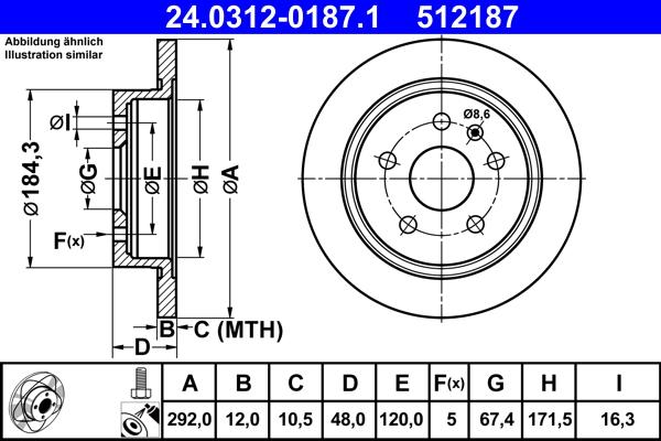 ATE 24.0312-0187.1 - Bremsscheibe alexcarstop-ersatzteile.com