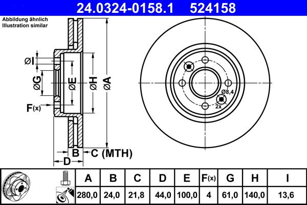 ATE 24.0324-0158.1 - Bremsscheibe alexcarstop-ersatzteile.com