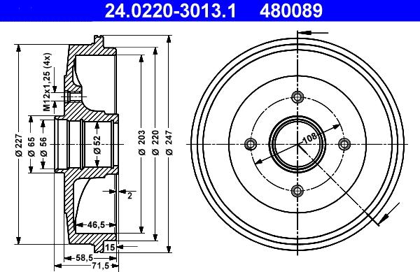 ATE 24.0220-3013.1 - Bremstrommel alexcarstop-ersatzteile.com