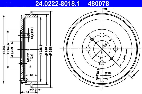 ATE 24.0222-8018.1 - Bremstrommel alexcarstop-ersatzteile.com