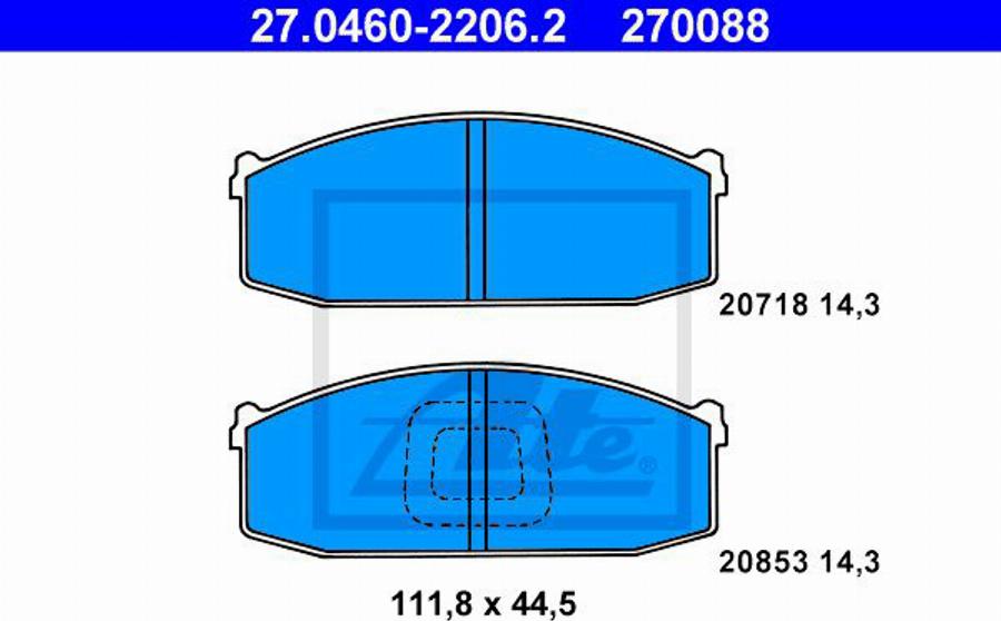 ATE 270088 - Bremsbelagsatz, Scheibenbremse alexcarstop-ersatzteile.com