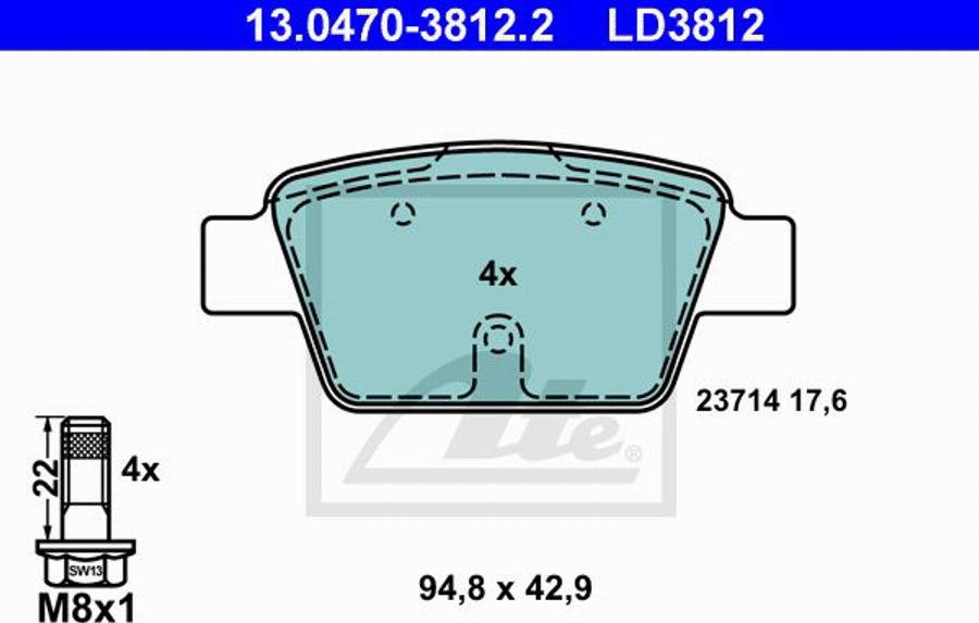 ATE LD3812 - Bremsbelagsatz, Scheibenbremse alexcarstop-ersatzteile.com