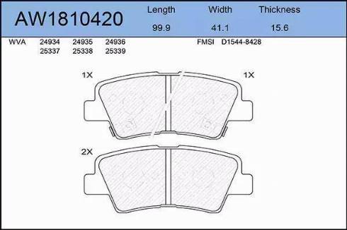 Aywiparts AW1810420 - Bremsbelagsatz, Scheibenbremse alexcarstop-ersatzteile.com