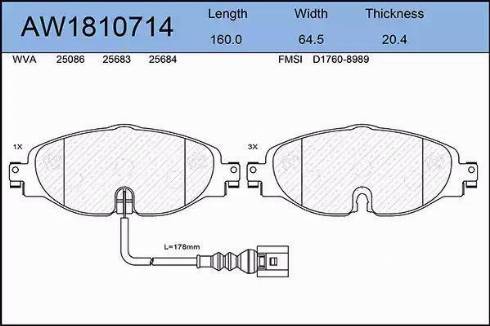 Aywiparts AW1810714 - Bremsbelagsatz, Scheibenbremse alexcarstop-ersatzteile.com