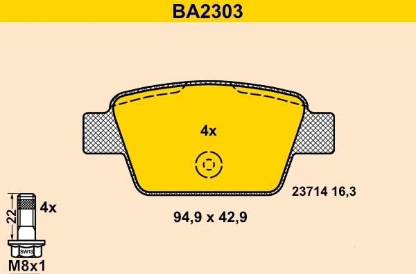 Barum BA2303 - Bremsbelagsatz, Scheibenbremse alexcarstop-ersatzteile.com