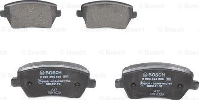 BOSCH 0 986 494 856 - Bremsbelagsatz, Scheibenbremse alexcarstop-ersatzteile.com