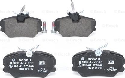 BOSCH 0 986 492 090 - Bremsbelagsatz, Scheibenbremse alexcarstop-ersatzteile.com