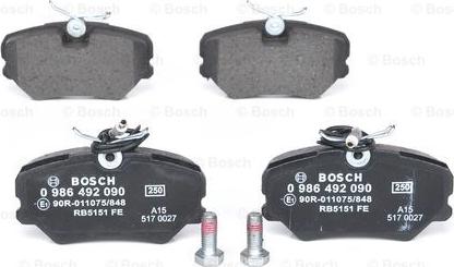 BOSCH 0 986 492 090 - Bremsbelagsatz, Scheibenbremse alexcarstop-ersatzteile.com