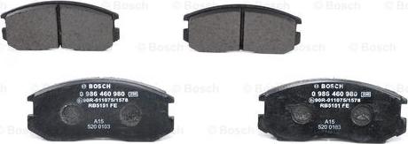 BOSCH 0 986 460 980 - Bremsbelagsatz, Scheibenbremse alexcarstop-ersatzteile.com