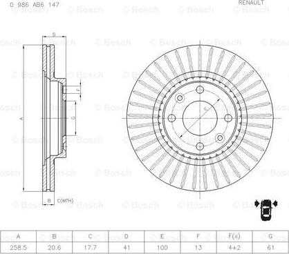 BOSCH 0 986 AB6 147 - Bremsscheibe alexcarstop-ersatzteile.com