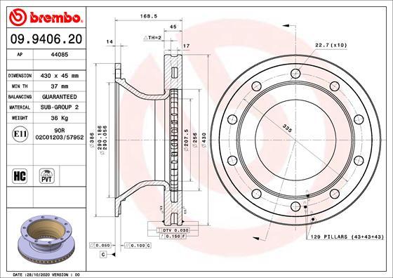 Brembo 09.9406.20 - Bremsscheibe alexcarstop-ersatzteile.com