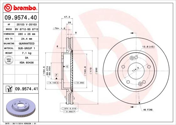 Brembo 09.9574.40 - Bremsscheibe alexcarstop-ersatzteile.com