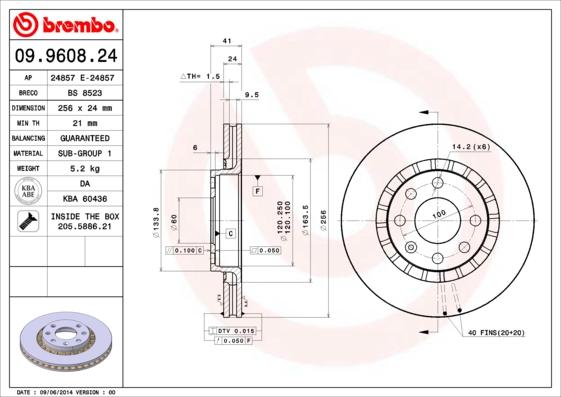 Brembo 09.9608.24 - Bremsscheibe alexcarstop-ersatzteile.com