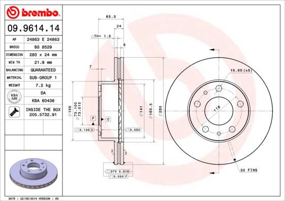 Brembo 09.9614.14 - Bremsscheibe alexcarstop-ersatzteile.com