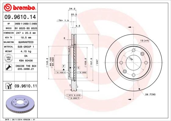 Brembo 09.9610.11 - Bremsscheibe alexcarstop-ersatzteile.com