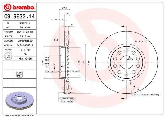 Brembo 09.9632.14 - Bremsscheibe alexcarstop-ersatzteile.com