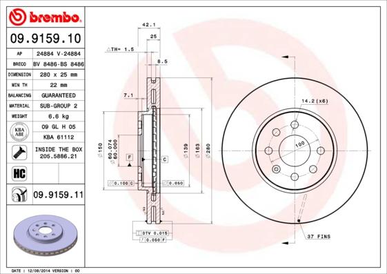 Brembo 09.9159.10 - Bremsscheibe alexcarstop-ersatzteile.com