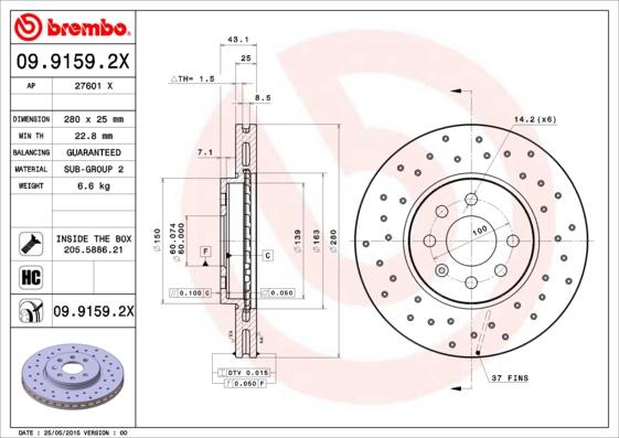 Brembo 09.9159.2X - Bremsscheibe alexcarstop-ersatzteile.com