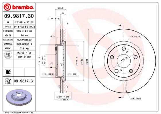 Brembo 09.9817.30 - Bremsscheibe alexcarstop-ersatzteile.com