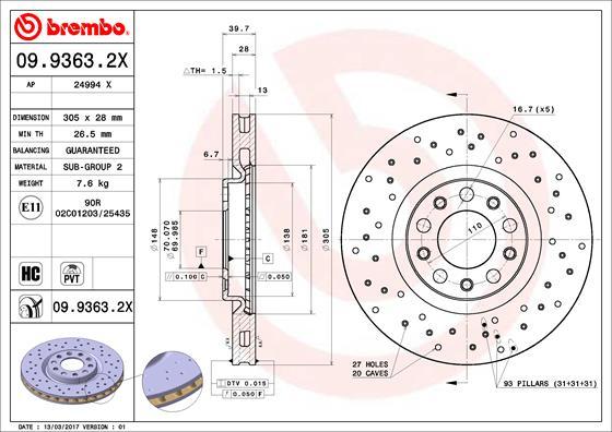 Brembo 09.9363.2X - Bremsscheibe alexcarstop-ersatzteile.com