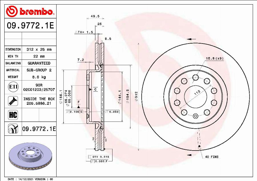 Brembo 09.9772.1E - Bremsscheibe alexcarstop-ersatzteile.com