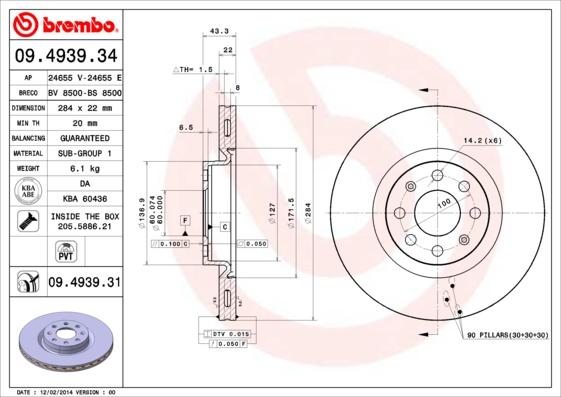 Brembo 09.4939.31 - Bremsscheibe alexcarstop-ersatzteile.com