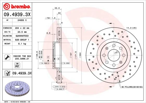 Brembo 09.4939.3X - Bremsscheibe alexcarstop-ersatzteile.com