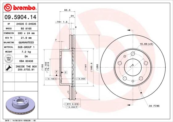 Brembo 09.5904.14 - Bremsscheibe alexcarstop-ersatzteile.com