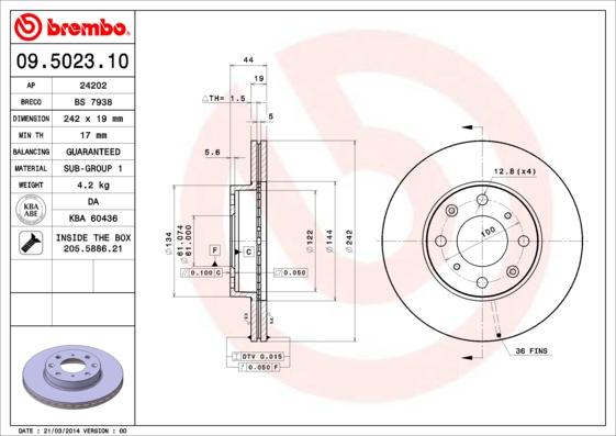 Brembo 09.5023.10 - Bremsscheibe alexcarstop-ersatzteile.com