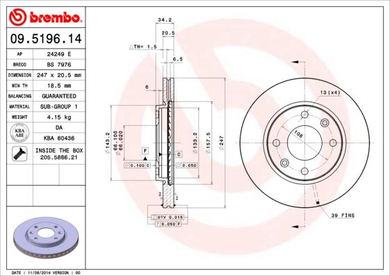 Brembo 09.5196.11 - Bremsscheibe alexcarstop-ersatzteile.com