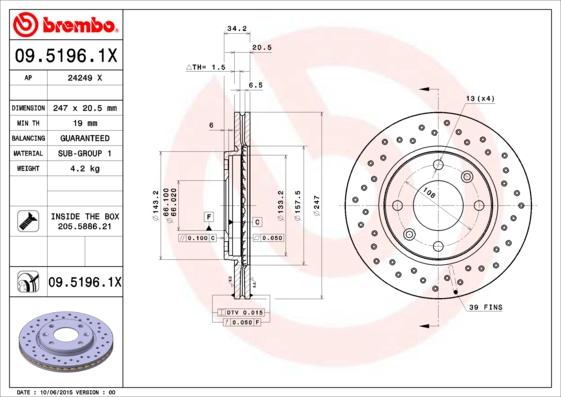 Brembo 09.5196.1X - Bremsscheibe alexcarstop-ersatzteile.com