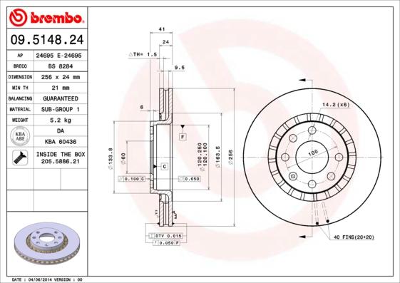 Brembo 09.5148.24 - Bremsscheibe alexcarstop-ersatzteile.com