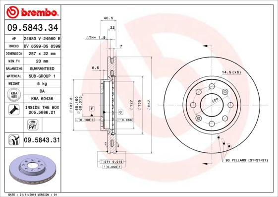 Brembo 09.5843.31 - Bremsscheibe alexcarstop-ersatzteile.com