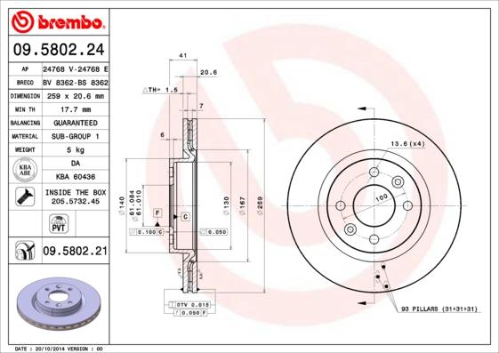 Brembo 09.5802.21 - Bremsscheibe alexcarstop-ersatzteile.com